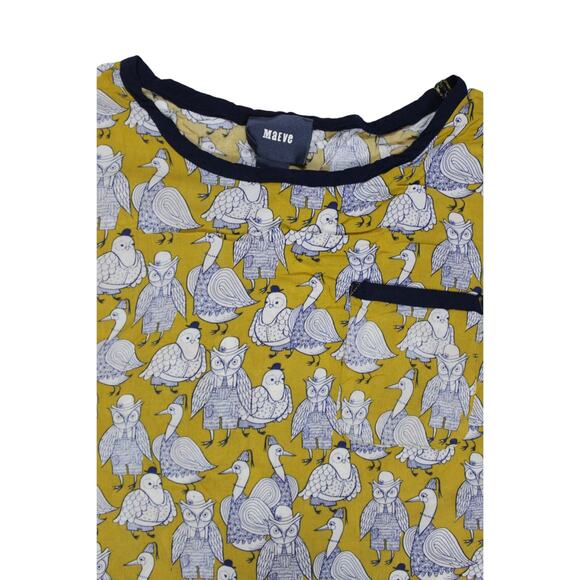 Maeva Anthropologie sz 2 blouse cute owls print yellow cap sleeve 100% Rayon - Picture 3 of 6